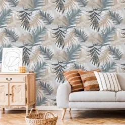 Boutique Jungle Glam Blue & Green Leaves Metallic Effect Smooth Wallpaper -Prime Paint Shop boutique jungle glam blue green leaves metallic effect smooth wallpaper5011583448405 01i BQ