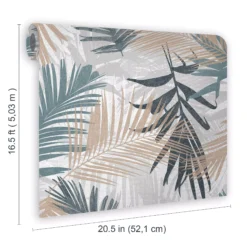 Boutique Jungle Glam Blue & Green Leaves Metallic Effect Smooth Wallpaper -Prime Paint Shop boutique jungle glam blue green leaves metallic effect smooth wallpaper5011583448405 01t BQ