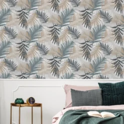Boutique Jungle Glam Blue & Green Leaves Metallic Effect Smooth Wallpaper -Prime Paint Shop boutique jungle glam blue green leaves metallic effect smooth wallpaper5011583448405 02i BQ