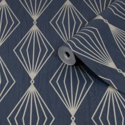 Boutique Marquise Sapphire Geometric Gold Effect Textured Wallpaper