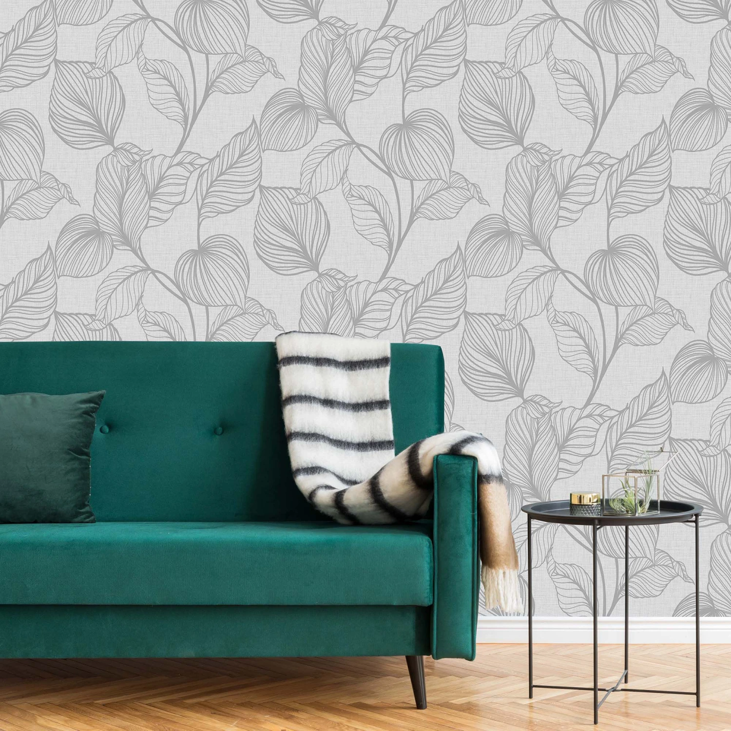 Boutique Royal Palm Grey Leaf Silver Effect Textured Wallpaper 6 Boutique Royal Palm Grey Leaf Silver Effect Textured Wallpaper - Image 4