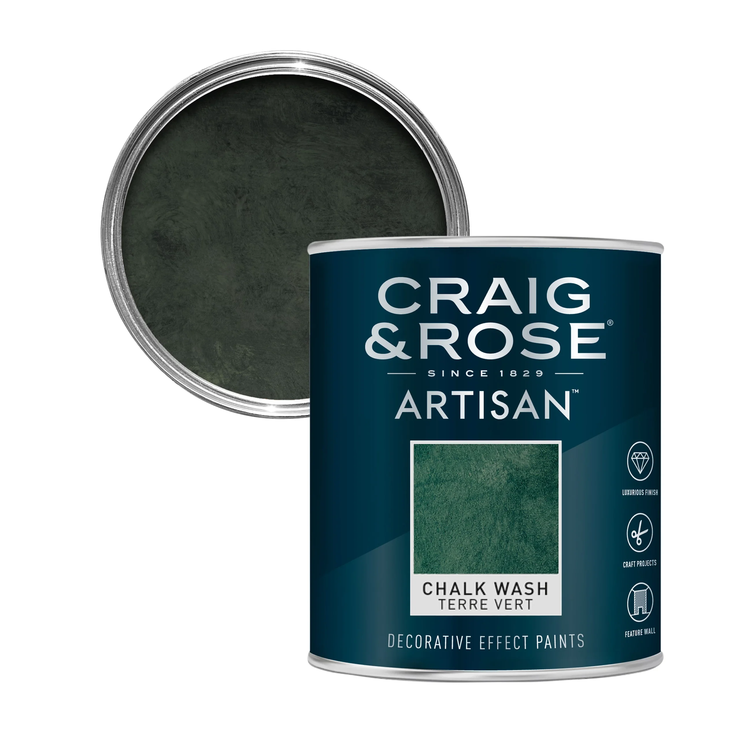 Craig & Rose Artisan Terre Vert Topcoat Chalkwash Paint, 750ml 3 Craig & Rose Artisan Terre Vert Topcoat Chalkwash Paint, 750ml