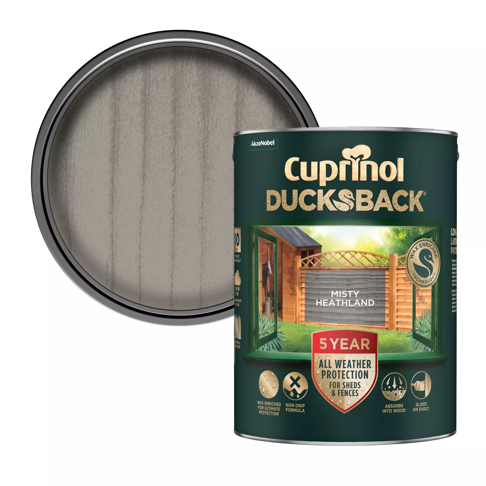 Cuprinol Ducksback Misty Heathland Matt Arbours, Fencing, Gates, Sheds & Summerhouses Treatment, 5L 3 Cuprinol Ducksback Misty Heathland Matt Arbours, Fencing, Gates, Sheds & Summerhouses Treatment, 5L