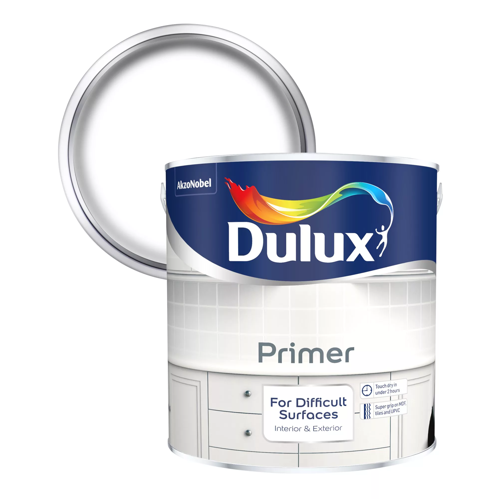 Dulux Difficult Surfaces White Primer & Undercoat, 2.5L 3 Dulux Difficult Surfaces White Primer & Undercoat, 2.5L