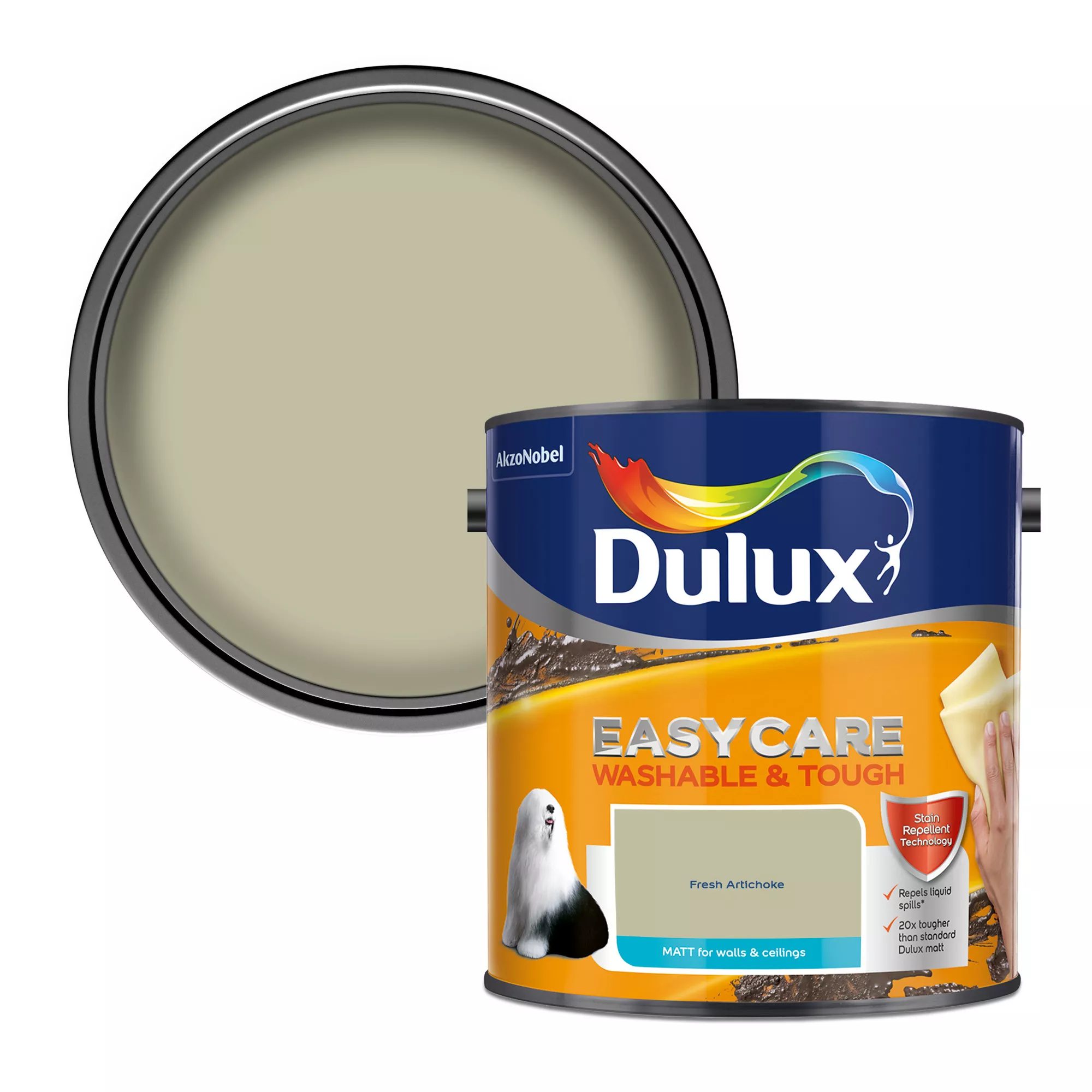 Dulux Easycare Washable & Tough Fresh Artichoke Matt Wall Paint, 2.5L 3 Dulux Easycare Washable & Tough Fresh Artichoke Matt Wall Paint, 2.5L