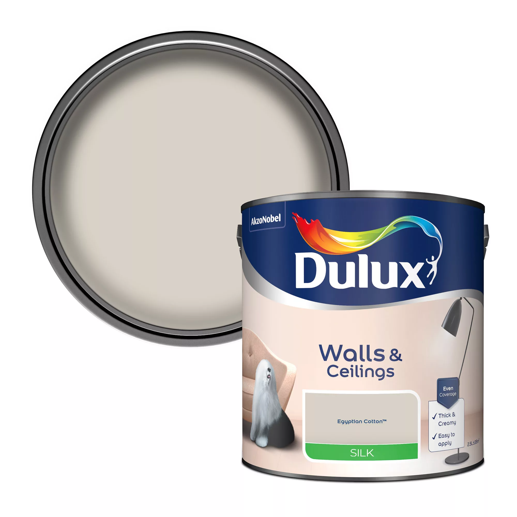 Dulux Walls & Ceilings Egyptian Cotton Silk Emulsion Paint, 2.5L 3 Dulux Walls & Ceilings Egyptian Cotton Silk Emulsion Paint, 2.5L