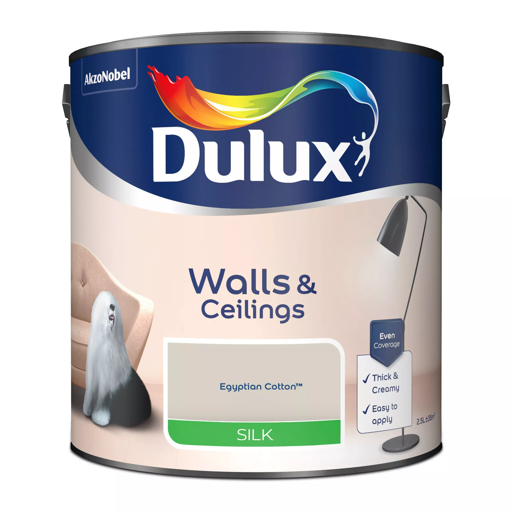 Dulux Walls & Ceilings Egyptian Cotton Silk Emulsion Paint, 2.5L 4 Dulux Walls & Ceilings Egyptian Cotton Silk Emulsion Paint, 2.5L - Image 2