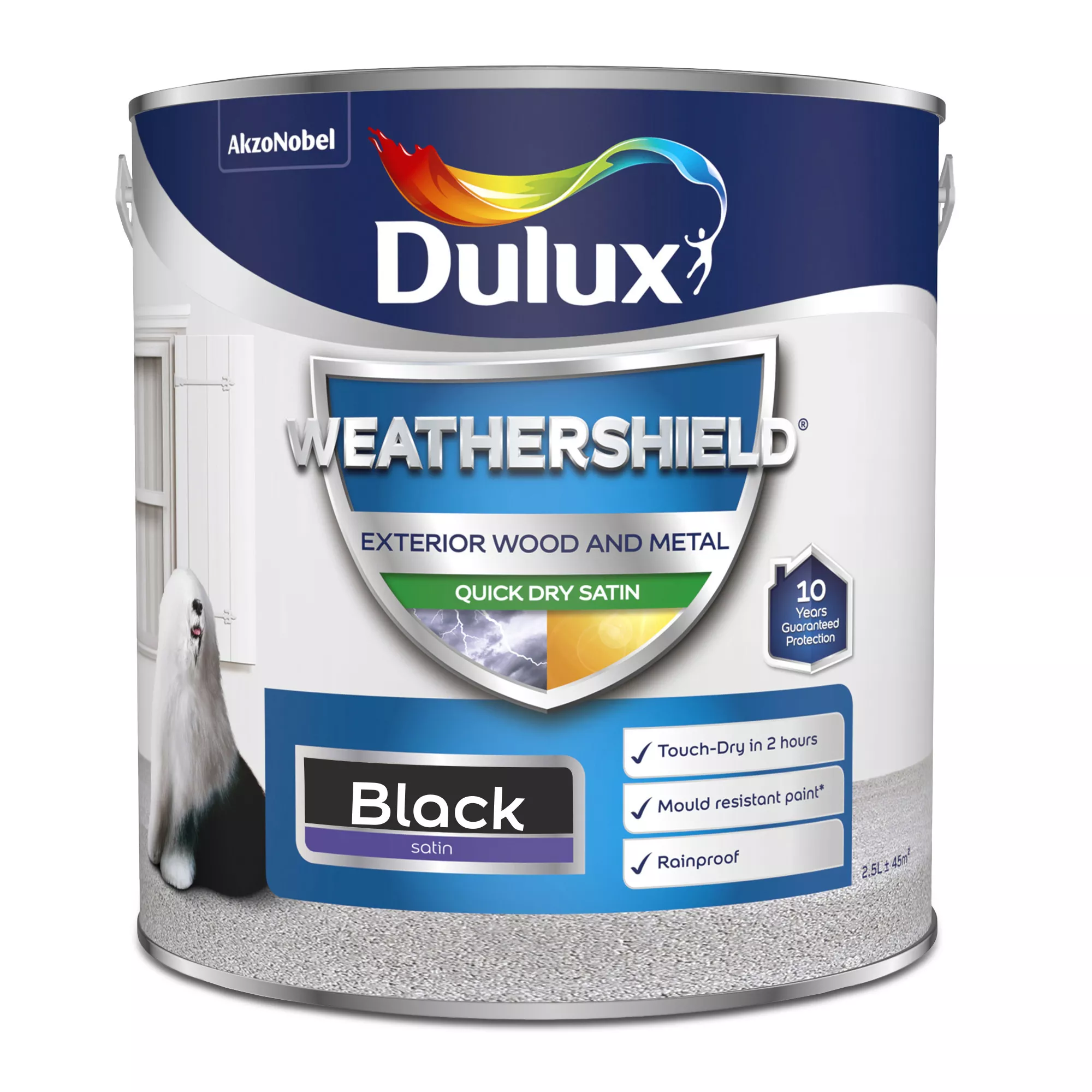 Dulux Weathershield Black Satinwood Exterior Metal & Wood Paint, 2.5L 4 Dulux Weathershield Black Satinwood Exterior Metal & Wood Paint, 2.5L - Image 2