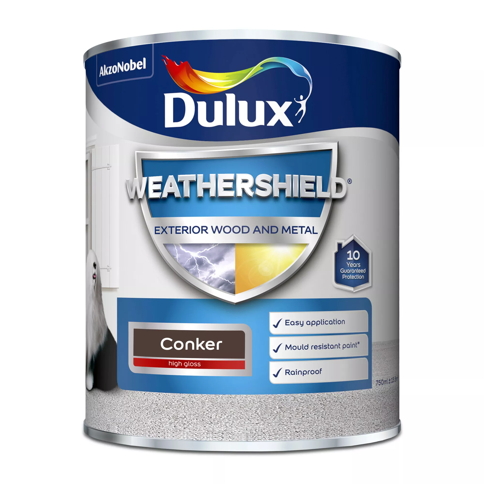 Dulux Weathershield Conker Gloss Exterior Metal & Wood Paint, 750ml 4 Dulux Weathershield Conker Gloss Exterior Metal & Wood Paint, 750ml - Image 2