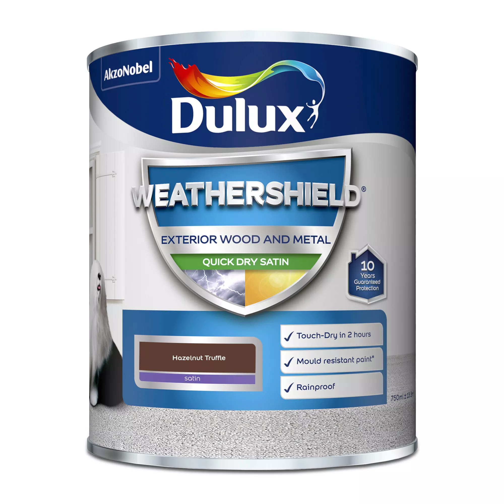 Dulux Weathershield Hazelnut Truffle Satinwood Exterior Metal & Wood Paint, 750ml 4 Dulux Weathershield Hazelnut Truffle Satinwood Exterior Metal & Wood Paint, 750ml - Image 2