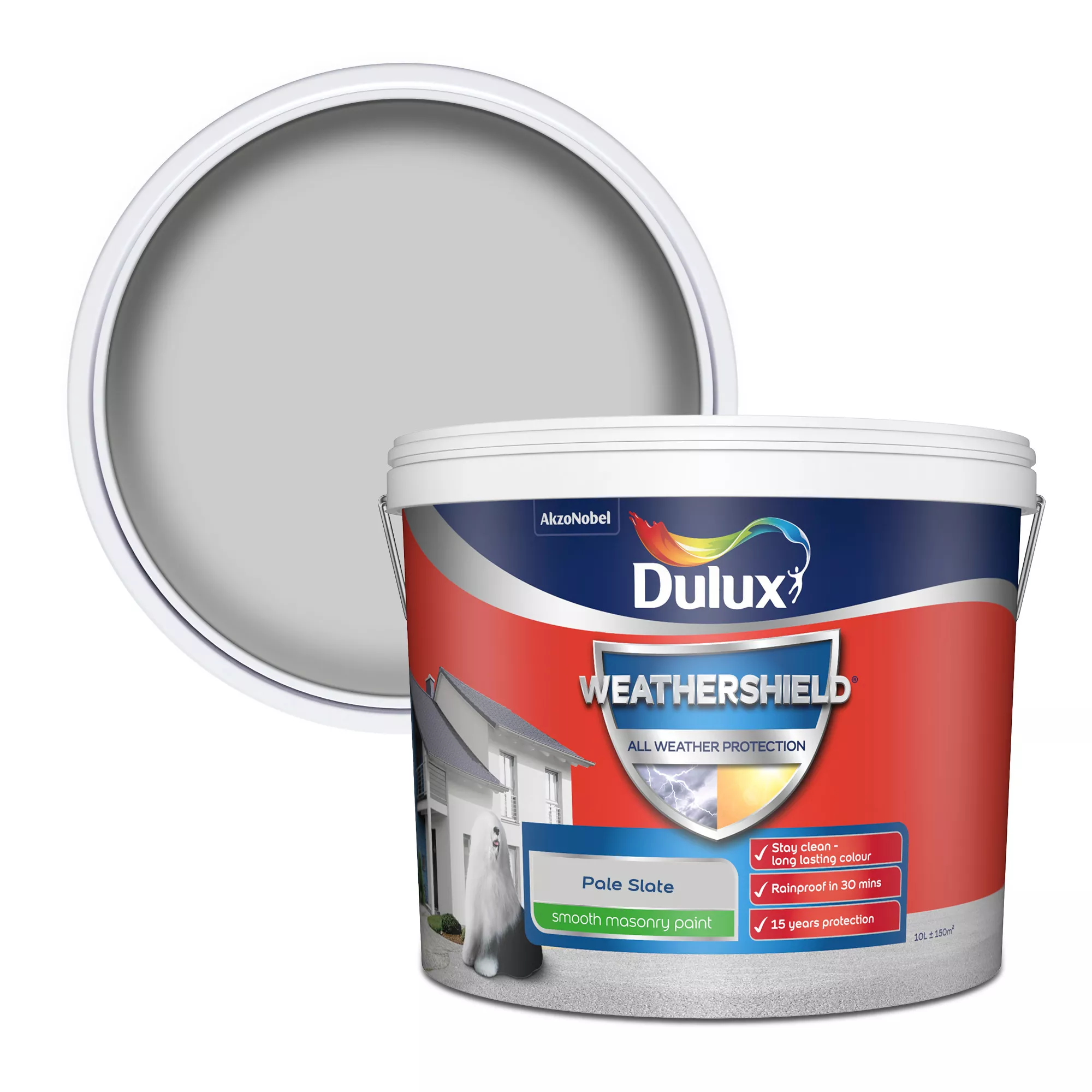 Dulux Weathershield Pale Slate Smooth Matt Masonry Paint, 10L 3 Dulux Weathershield Pale Slate Smooth Matt Masonry Paint, 10L