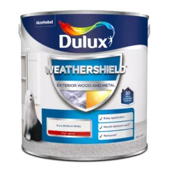 Dulux Weathershield Pure Brilliant White Gloss Exterior Metal & Wood Paint, 2.5L -Prime Paint Shop dulux weathershield pure brilliant white gloss exterior metal wood paint 2 5l5010212431122 08c bq