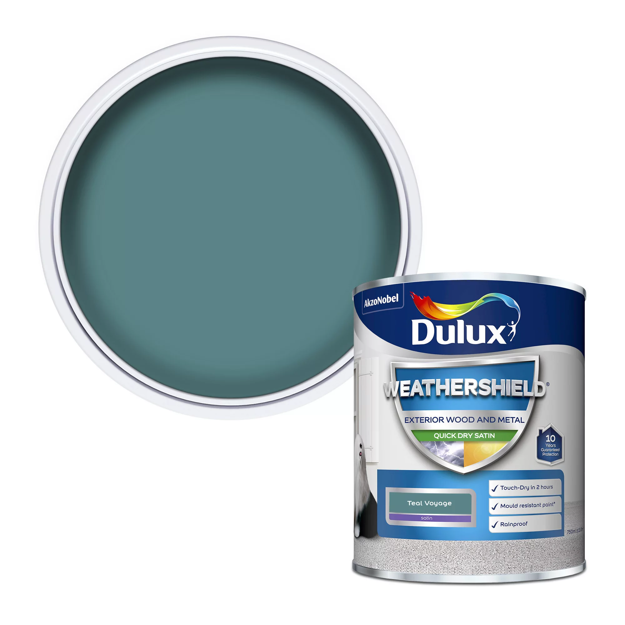 Dulux Weathershield Teal Voyage Satinwood Emulsion Paint, 750ml 3 Dulux Weathershield Teal Voyage Satinwood Emulsion Paint, 750ml