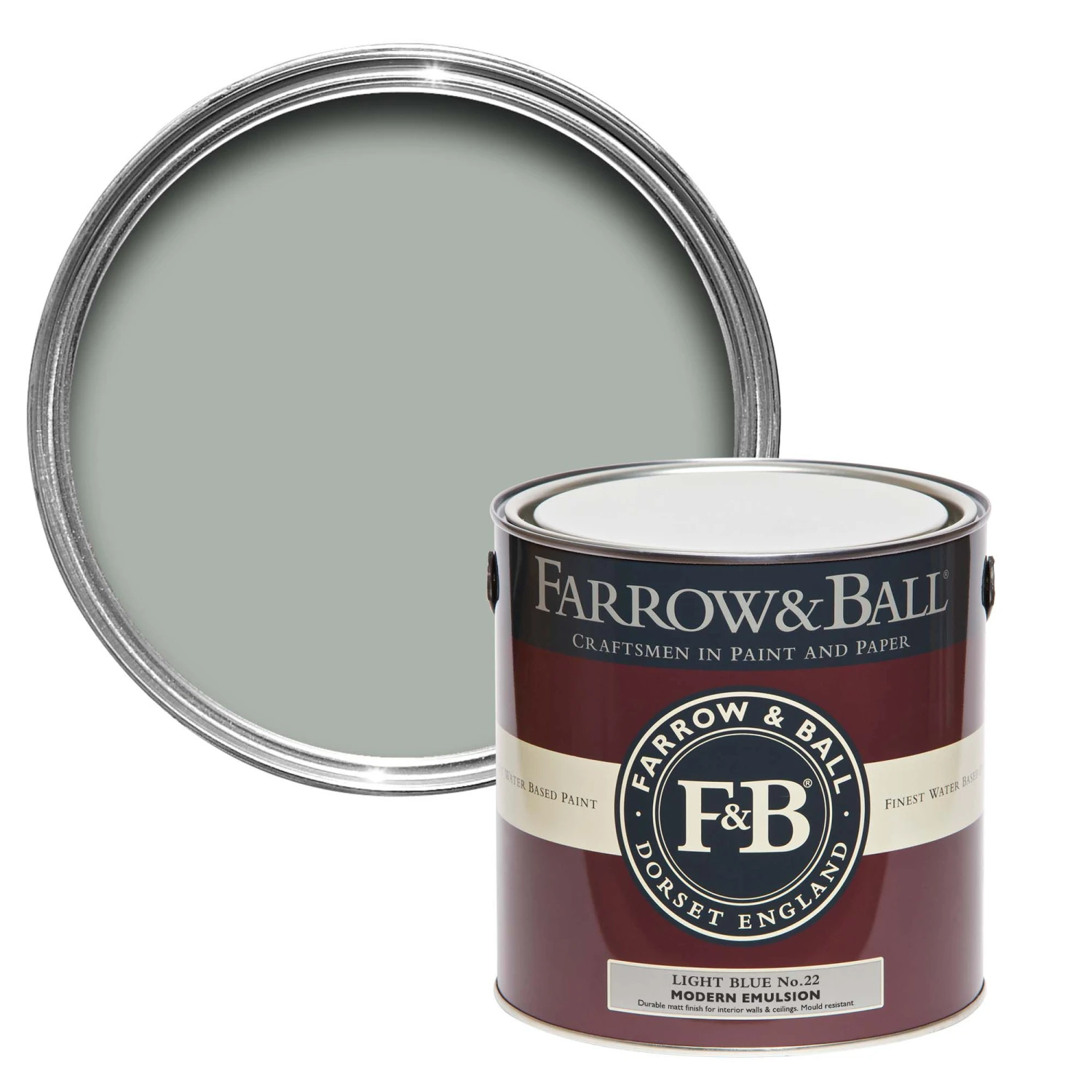 Farrow & Ball Modern Light Blue No.22 Matt Emulsion Paint, 2.5L 3 Farrow & Ball Modern Light Blue No.22 Matt Emulsion Paint, 2.5L