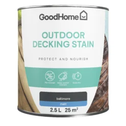 GoodHome Baltimore Matt Quick Dry Decking Wood Stain, 2.5L -Prime Paint Shop goodhome baltimore matt quick dry decking wood stain 2 5l5059340297187 02c