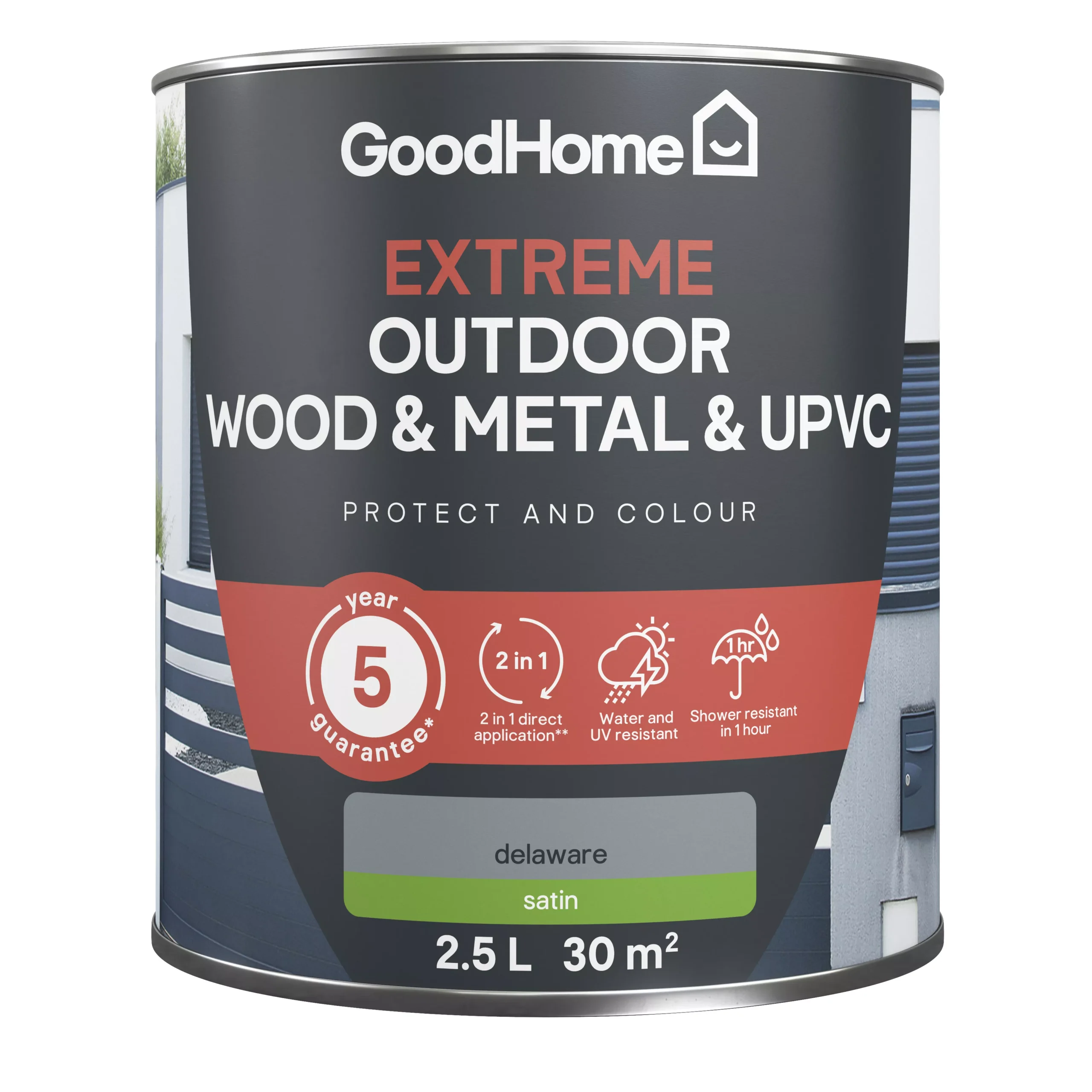 GoodHome Extreme Outdoor Delaware Satinwood Multi-surface Paint, 2.5L 4 GoodHome Extreme Outdoor Delaware Satinwood Multi-surface Paint, 2.5L - Image 2