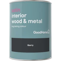 GoodHome Liberty Black Satin Metal & Wood Paint, 750ml -Prime Paint Shop goodhome liberty black satin metal wood paint 750ml5036581059460 02c bq