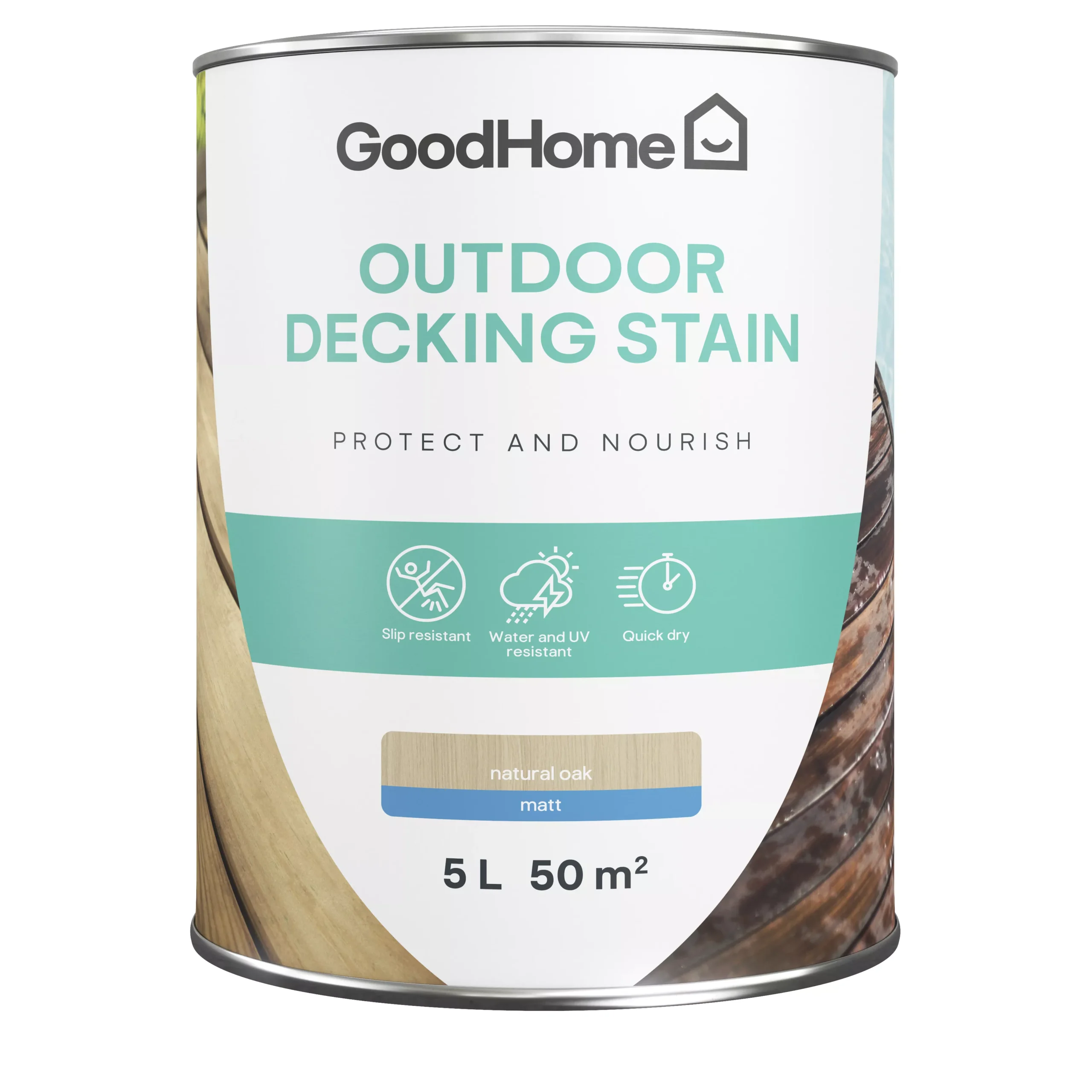 GoodHome Natural Oak Matt Quick Dry Decking Wood Stain, 5L 4 GoodHome Natural Oak Matt Quick Dry Decking Wood Stain, 5L - Image 2