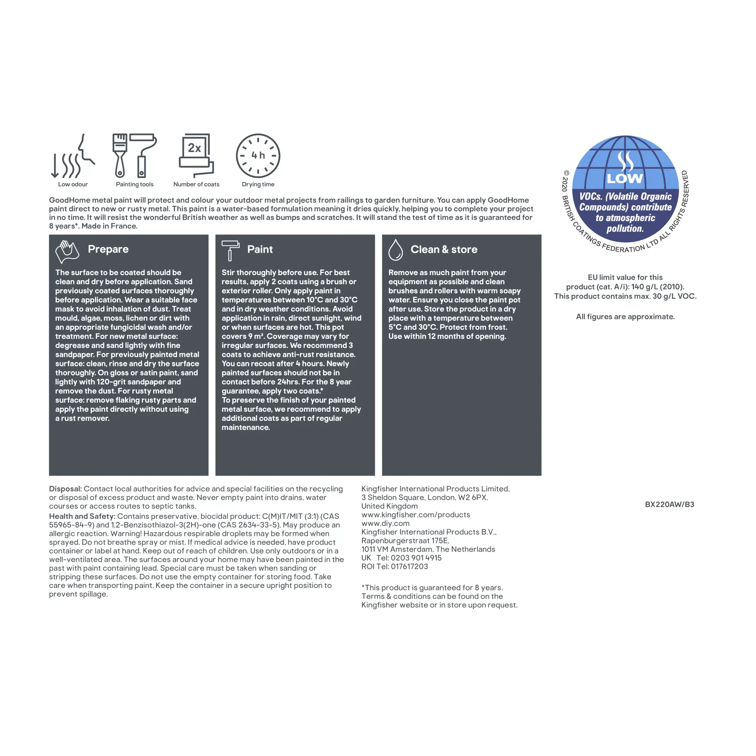 GoodHome Outdoor Black Gloss Exterior Metal Paint, 750ml Tin 7 GoodHome Outdoor Black Gloss Exterior Metal Paint, 750ml Tin - Image 5