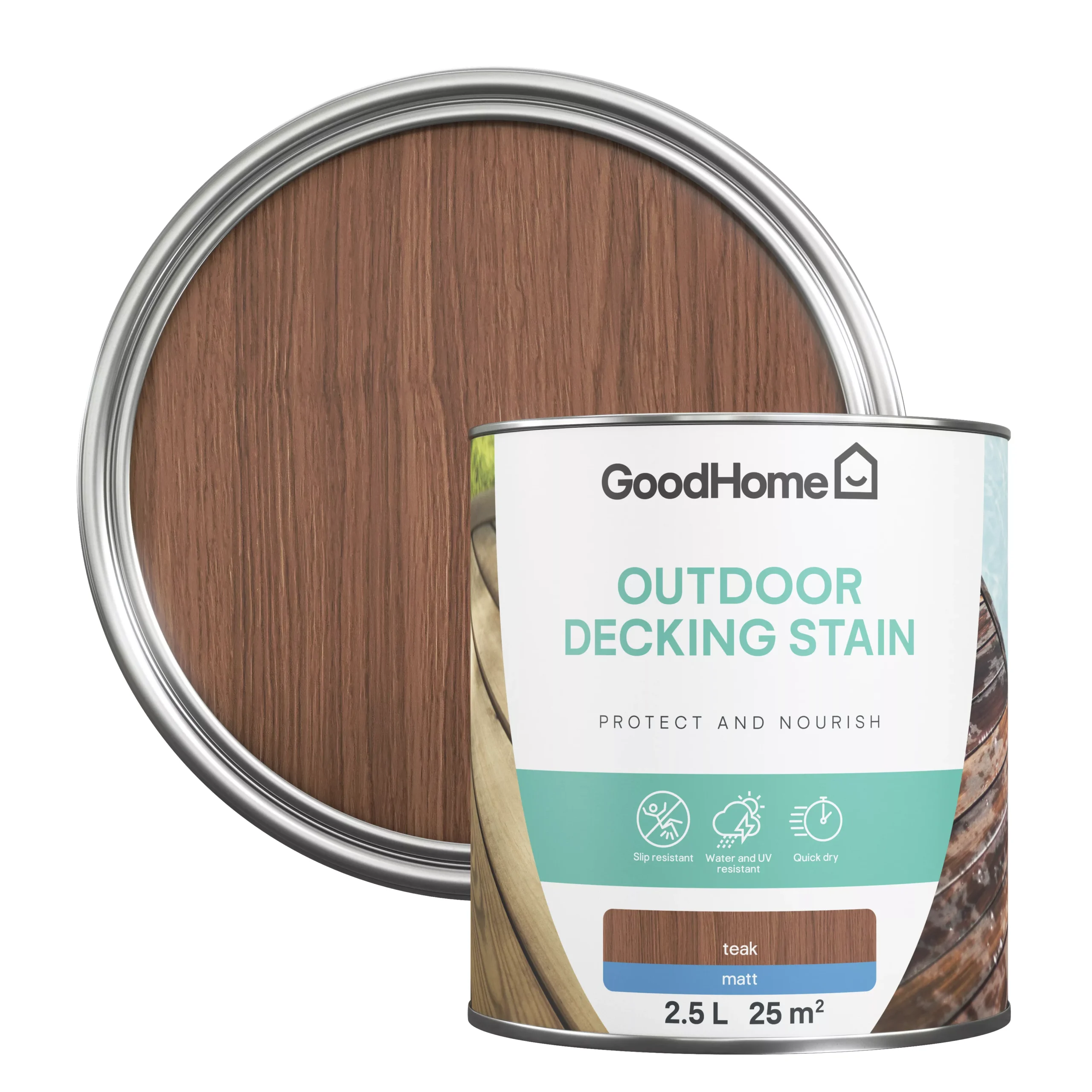 GoodHome Teak Matt Quick Dry Decking Wood Stain, 2.5L 3 GoodHome Teak Matt Quick Dry Decking Wood Stain, 2.5L