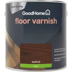 GoodHome Walnut Satin Floor Wood Varnish, 2.5L -Prime Paint Shop goodhome walnut satin floor wood varnish 2 5l5059340486987 02c