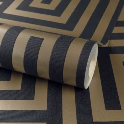 Grandeco Brown Greek Key Metallic & Glitter Effect Blown Wallpaper