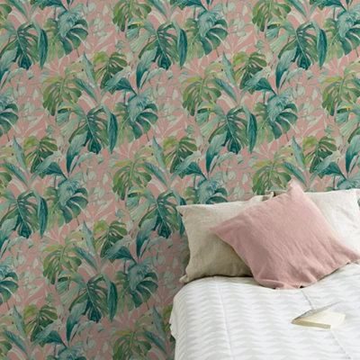 Grandeco Pink Palm Leaves Embossed Wallpaper 6 Grandeco Pink Palm Leaves Embossed Wallpaper - Image 4