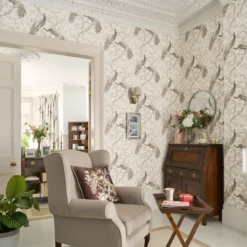 Laura Ashley Belvedere Soft Truffle Peacock Smooth Wallpaper -Prime Paint Shop laura ashley belvedere soft truffle peacock smooth wallpaper5011583468410 20i bq