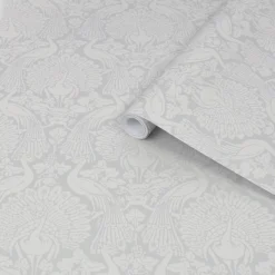 Laura Ashley Peacock Damask Pale Slate Damask Smooth Wallpaper
