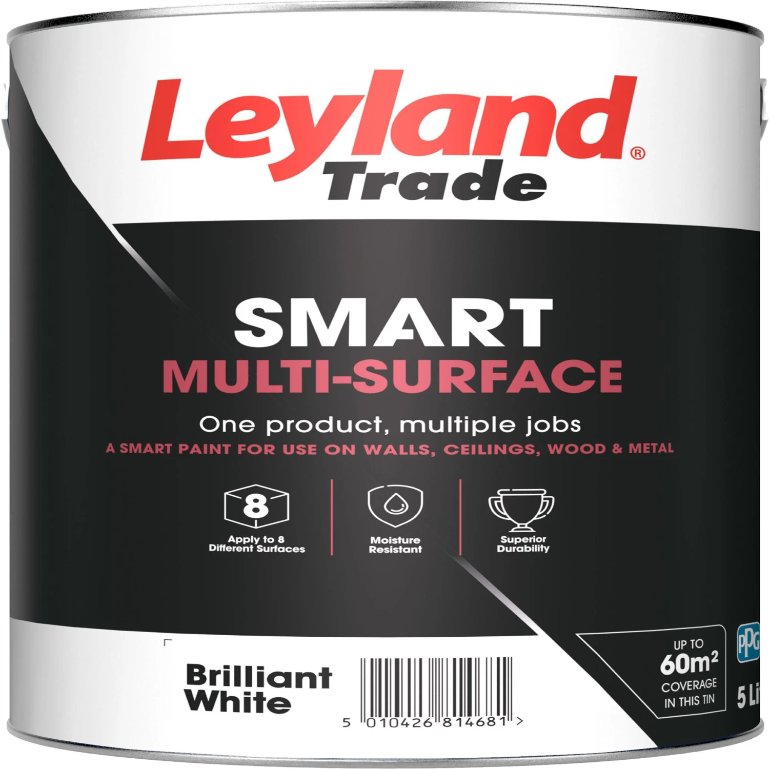 Leyland Trade Smart Brilliant White Mid Sheen Multi-surface Paint, 5L 3 Leyland Trade Smart Brilliant White Mid Sheen Multi-surface Paint, 5L