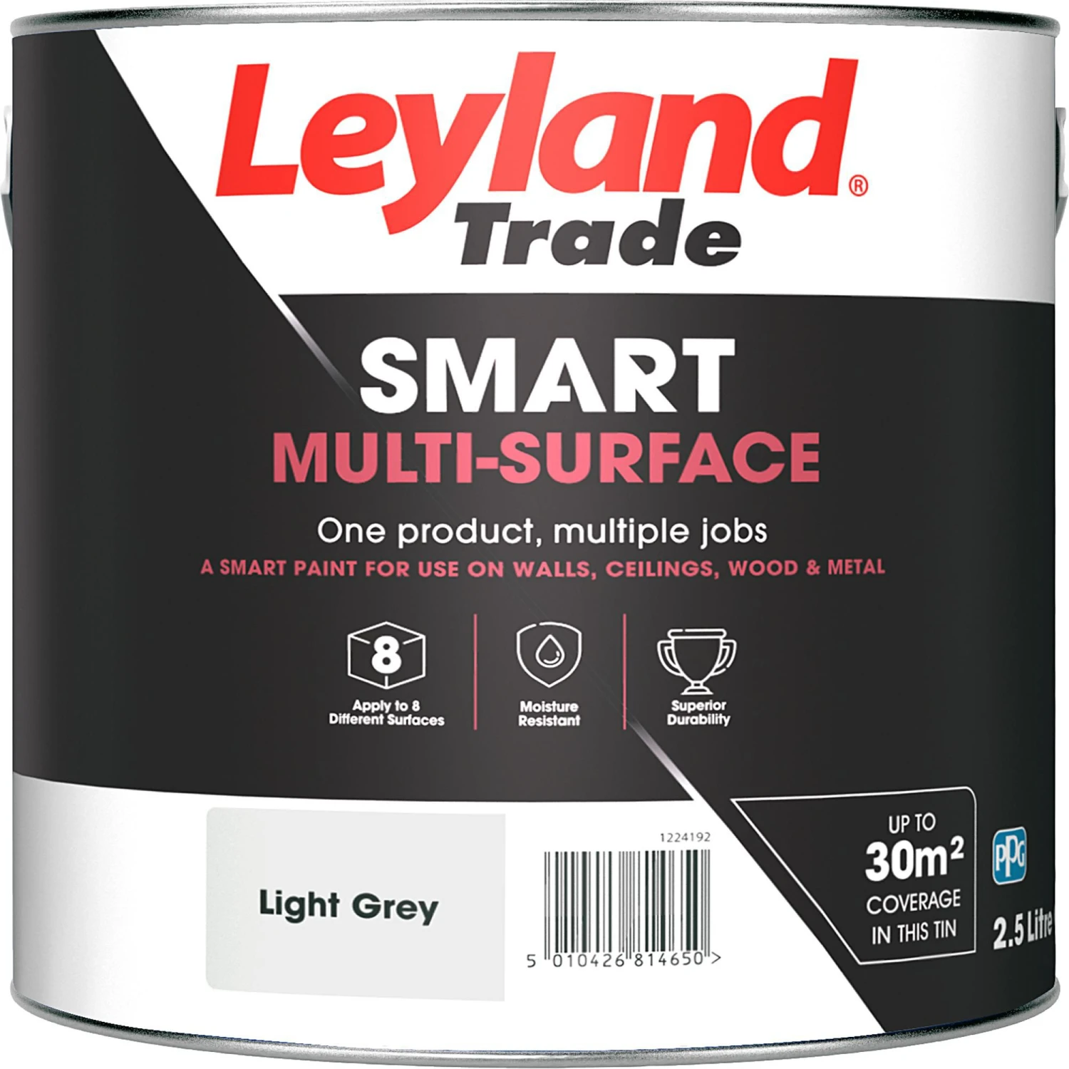 Leyland Trade Smart Light Grey Mid Sheen Multi-surface Paint, 2.5L 5 Leyland Trade Smart Light Grey Mid Sheen Multi-surface Paint, 2.5L - Image 3