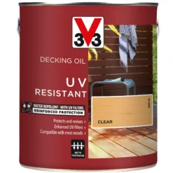 V33 Clear UV Resistant Decking Wood Oil, 2.5L -Prime Paint Shop v33 clear uv resistant decking wood oil 2 5l3153895163064 08c bq