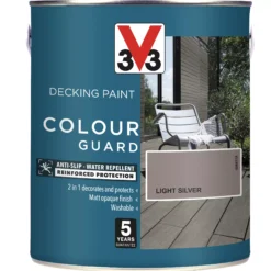 V33 Colour Guard Matt Light Silver Decking Paint, 2.5L -Prime Paint Shop v33 colour guard matt light silver decking paint 2 5l3153895163019 03c