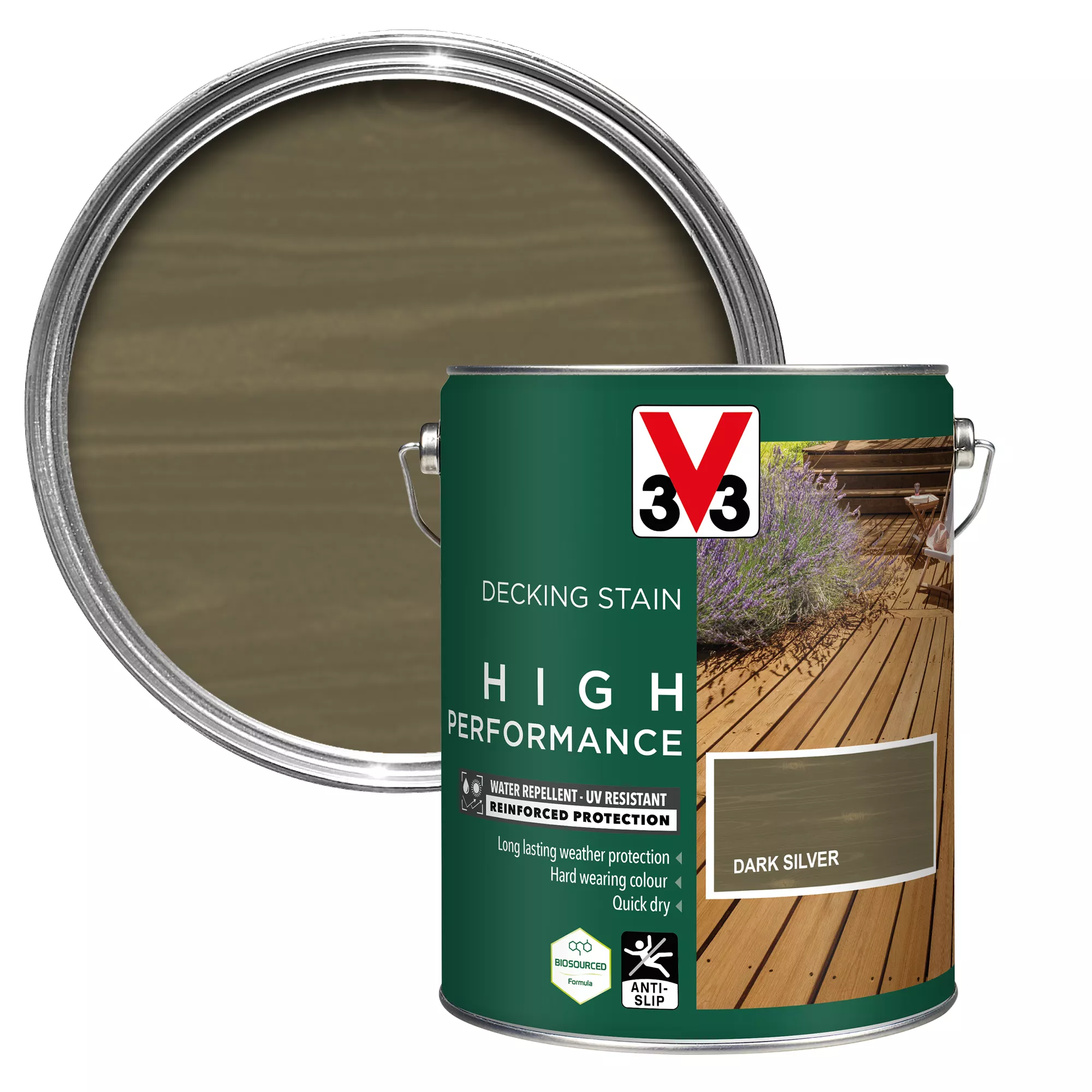 V33 High Performance Dark Silver Satin Quick Dry Decking Stain, 5L 3 V33 High Performance Dark Silver Satin Quick Dry Decking Stain, 5L
