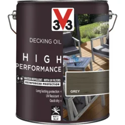 V33 High Performance Grey UV Resistant Decking Wood Oil, 5L -Prime Paint Shop v33 high performance grey uv resistant decking wood oil 5l3153895164436 03c