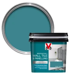 V33 Renovation Blue Lagoon Satinwood Wall Tile & Panelling Paint, 750ml
