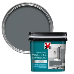 V33 Renovation Charcoal Grey Satinwood Wall Tile & Panelling Paint, 750ml