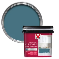 V33 Renovation Petrol Blue Satinwood Cupboard & Cabinet Paint, 750ml