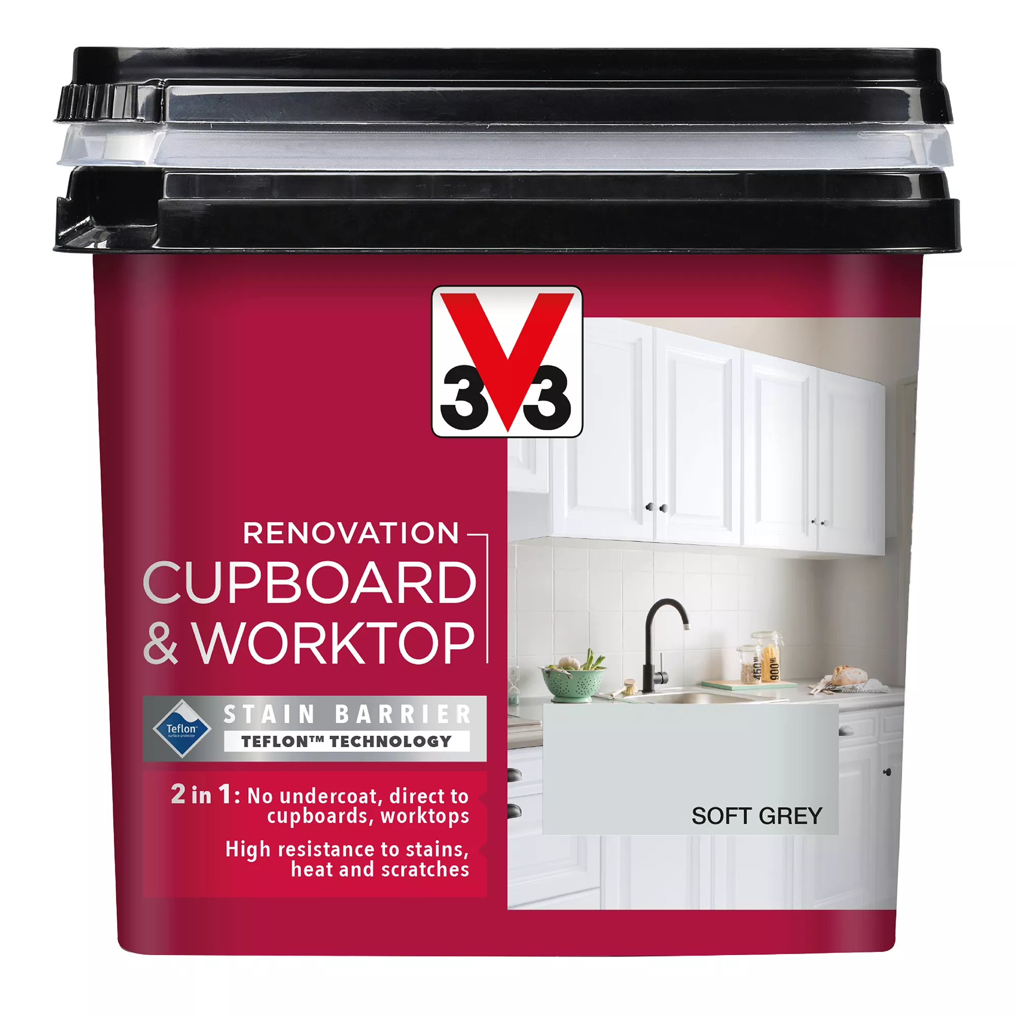 V33 Renovation Soft Grey Satinwood Cupboard & Cabinet Paint, 750ml 4 V33 Renovation Soft Grey Satinwood Cupboard & Cabinet Paint, 750ml - Image 2