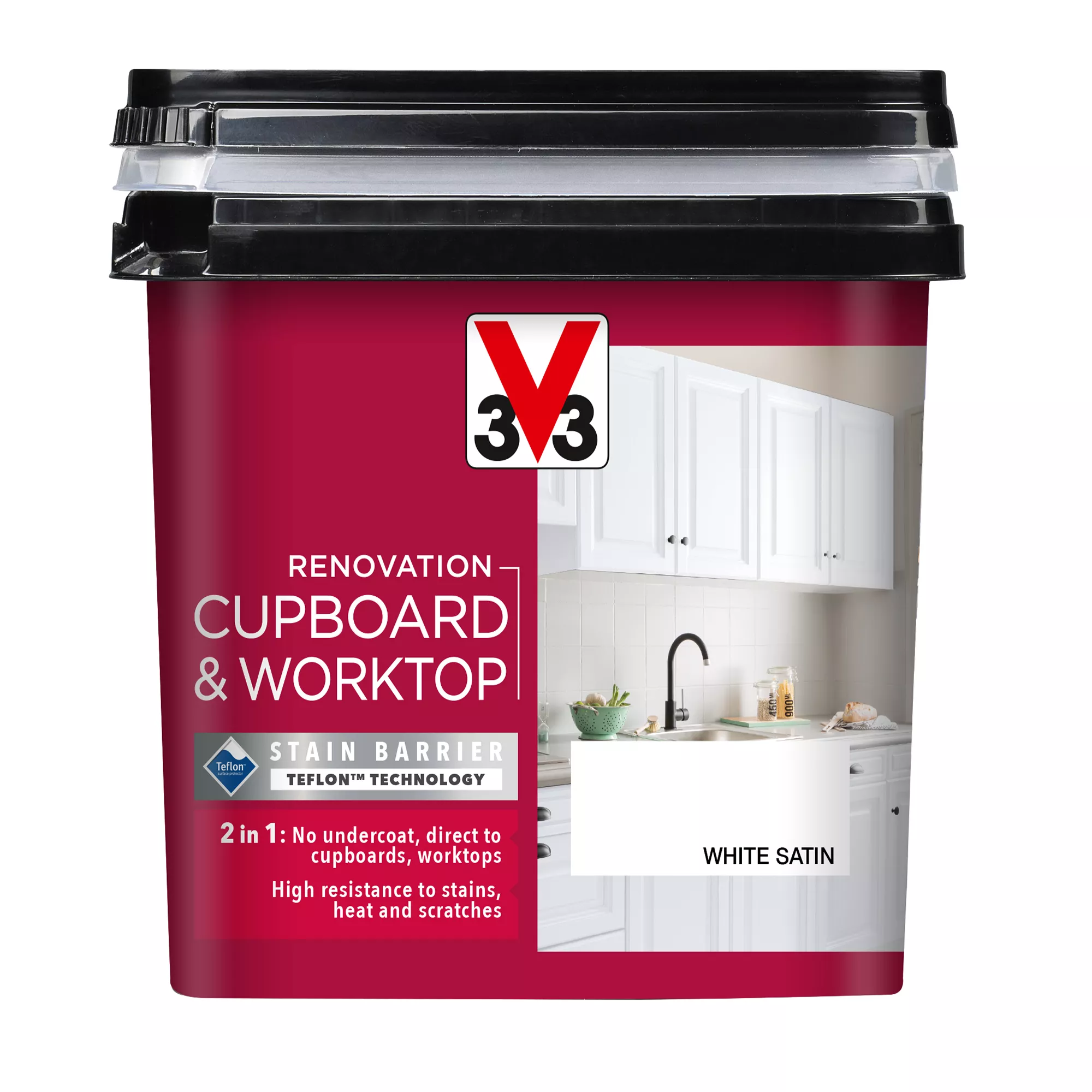 V33 Renovation White Satinwood Cupboard & Cabinet Paint, 750ml 4 V33 Renovation White Satinwood Cupboard & Cabinet Paint, 750ml - Image 2