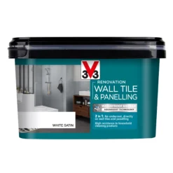 V33 Renovation White Satinwood Wall Tile & Panelling Paint, 2L -Prime Paint Shop v33 renovation white satinwood wall tile panelling paint 2l3153895181334 08c bq