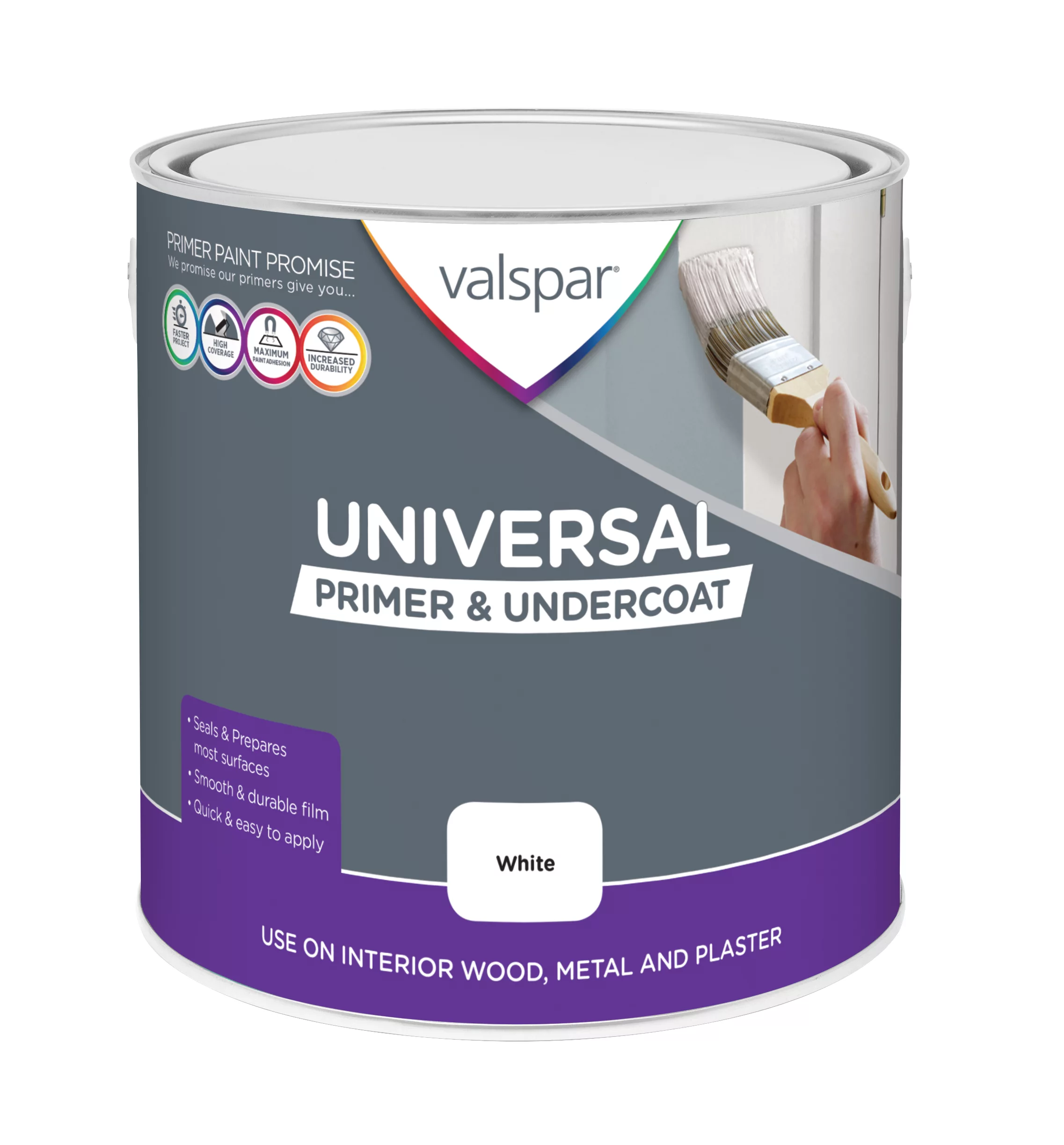 Valspar Universal White Primer & Undercoat, 2.5L 4 Valspar Universal White Primer & Undercoat, 2.5L - Image 2
